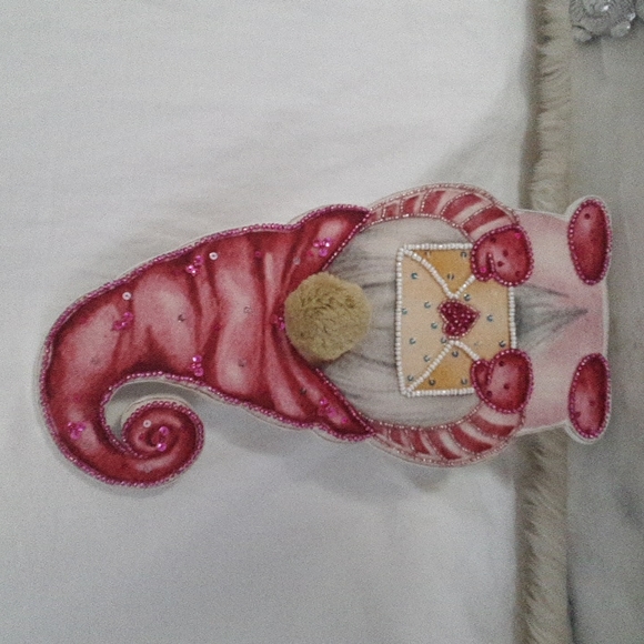 Love You Always Gnome Fabric & MDF Beaded Wall Decoration Plaque Valentines Day - Picture 1 of 4